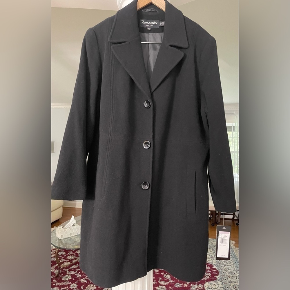 Forecaster Boston women’s plus black Lamwool- blend single breasted Peacoat 22W